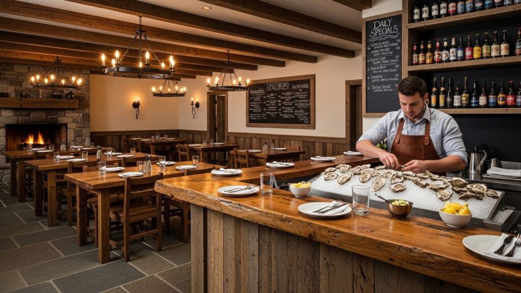 _The rustic interior dining atmosphere of Garys Oyster Shack in Florida.