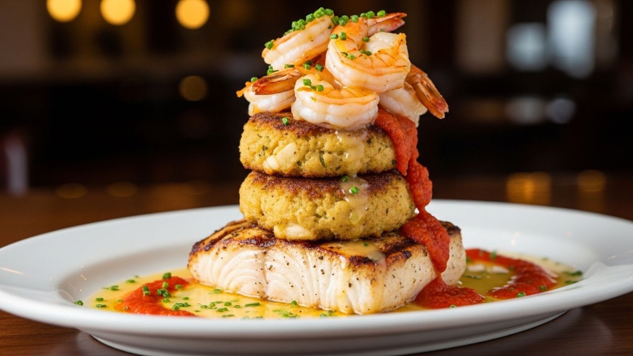 The signature Shack Stack seafood platter at Garys Oyster Shack Panama City.
