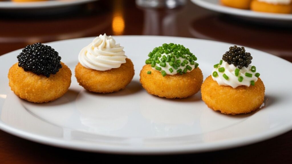 Using a traditional mother-of-pearl spoon to serve fresh sturgeon roe.