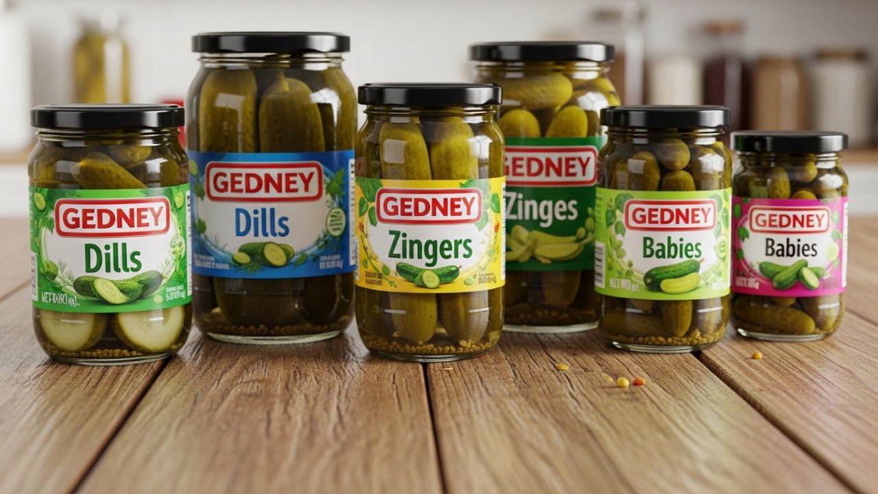 _Variety of Gedney Foods Company pickle jars including Zingers and Kosher Dills.